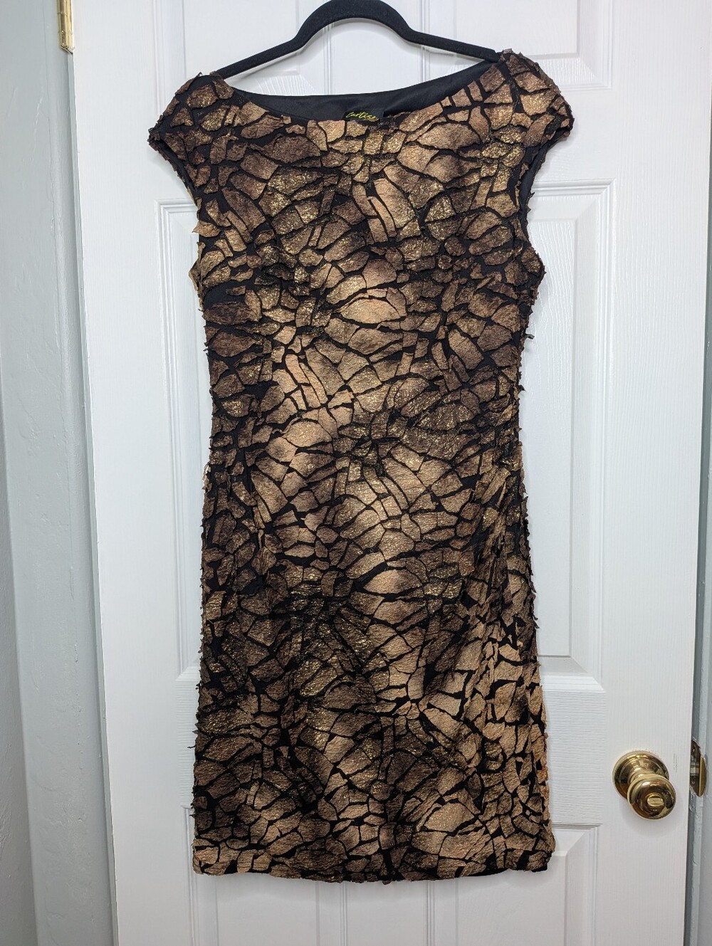 Vintage Y2K Cartise Bronze Metallic Textured Bodycon Cocktail Dress USA 10